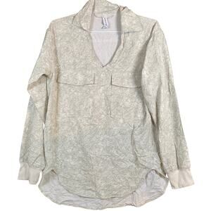 Athleta Womens Blouse Cream Zuma Printed Popover Tunic Stretch XXS